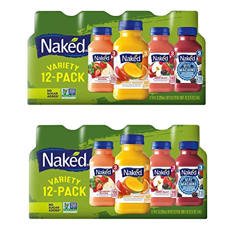 Gourmet Kitchn Naked Juice Variety Pack | Strawberry Banana, Mighty Mango, Berry Blast and Blue Machine | No Sugar Added And Non GMO - 2 Boxes (10 oz., 12 pk. Each), Total 24 Juice,2 Pack