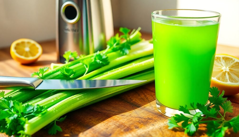 juicing fresh celery stalks