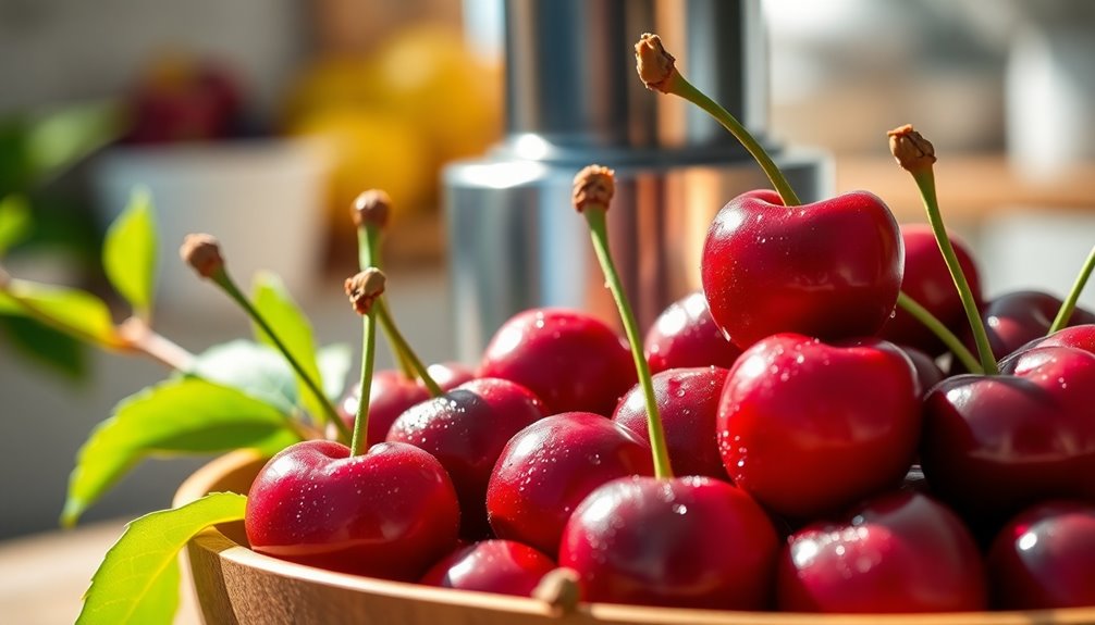 juicing fresh ripe cherries