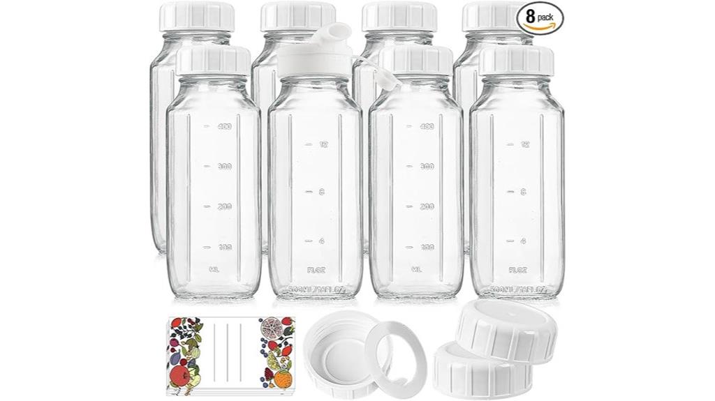 eight 16oz glass bottles