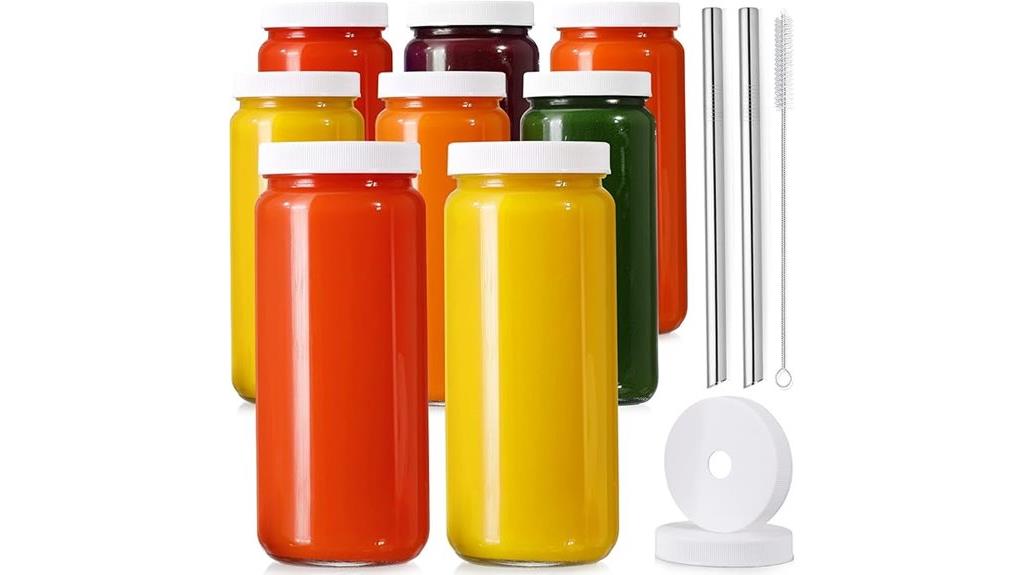 eight glass juice bottles