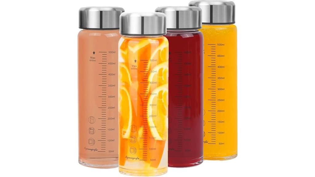 four 20 oz glass bottles