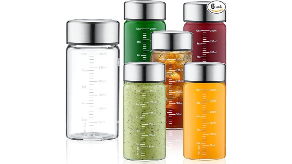 set of six glass bottles