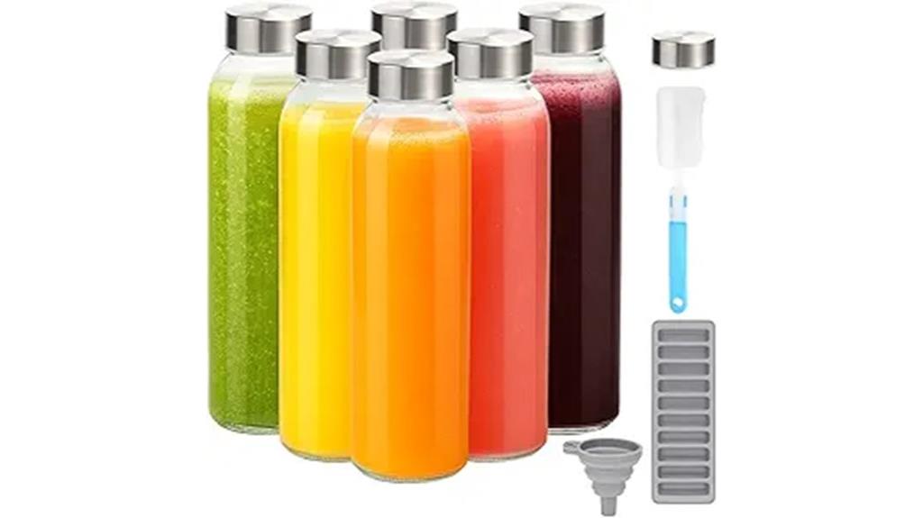 set of six glass bottles