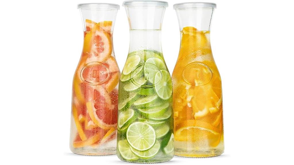 set of three glass pitchers