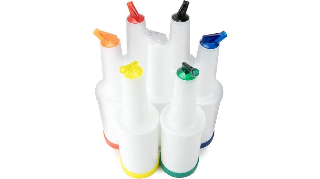 seven rainbow juice bottles