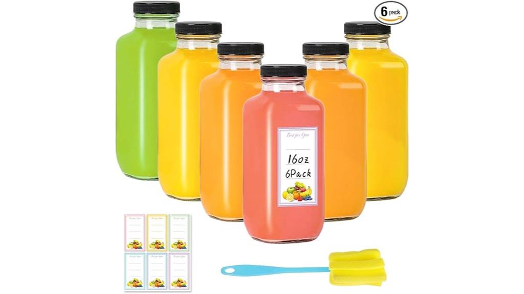 six 16oz glass bottles