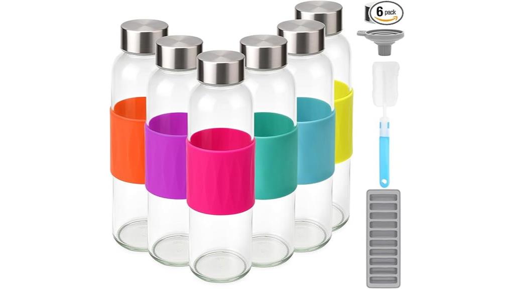 six clear glass bottles