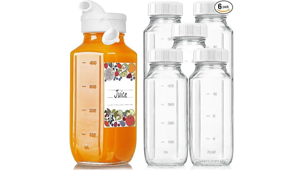 six glass juice bottles