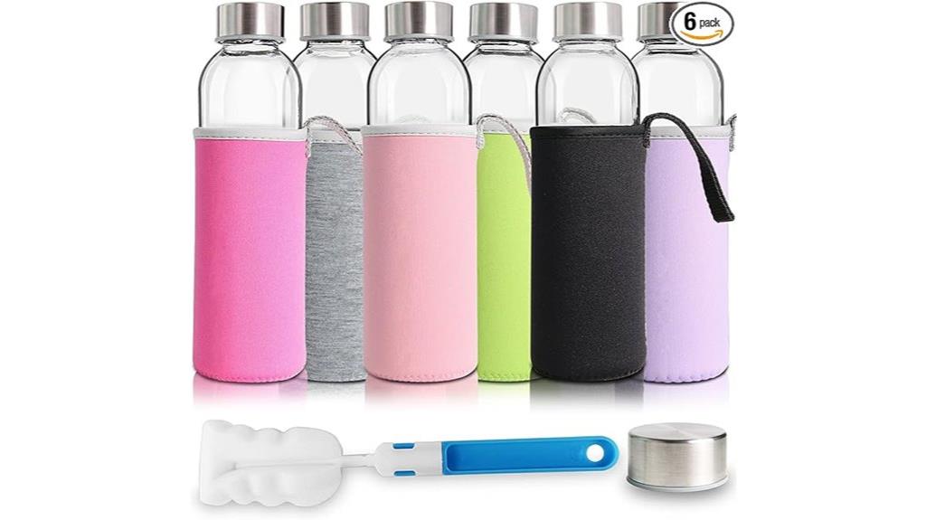 six glass water bottles