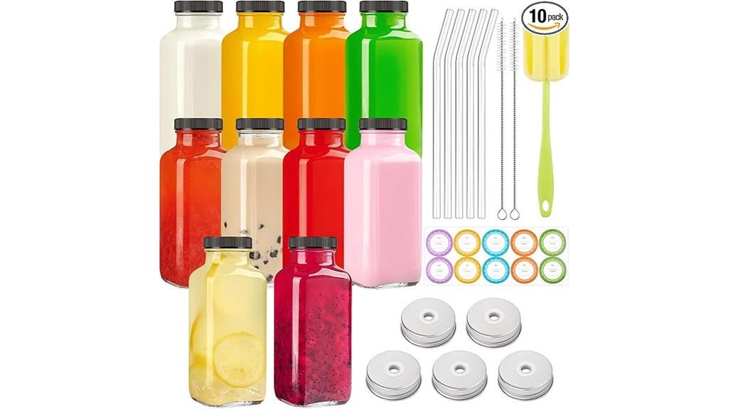 ten 12oz glass bottles