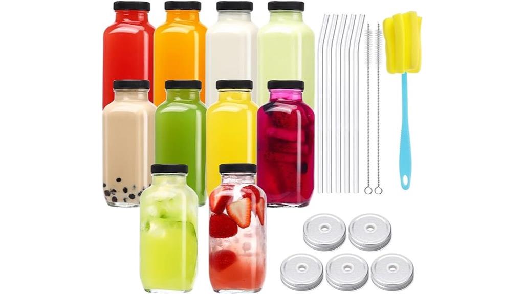 ten 16oz glass juice bottles
