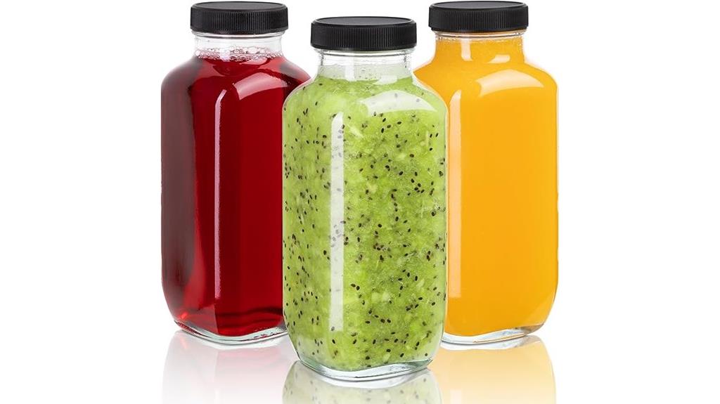 three 16 oz juice bottles