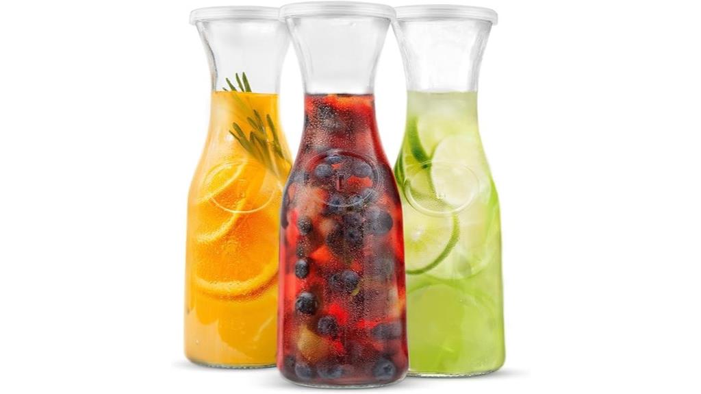 three glass carafes set
