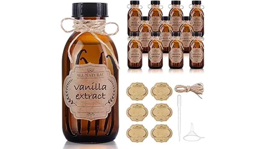 twelve amber glass bottles