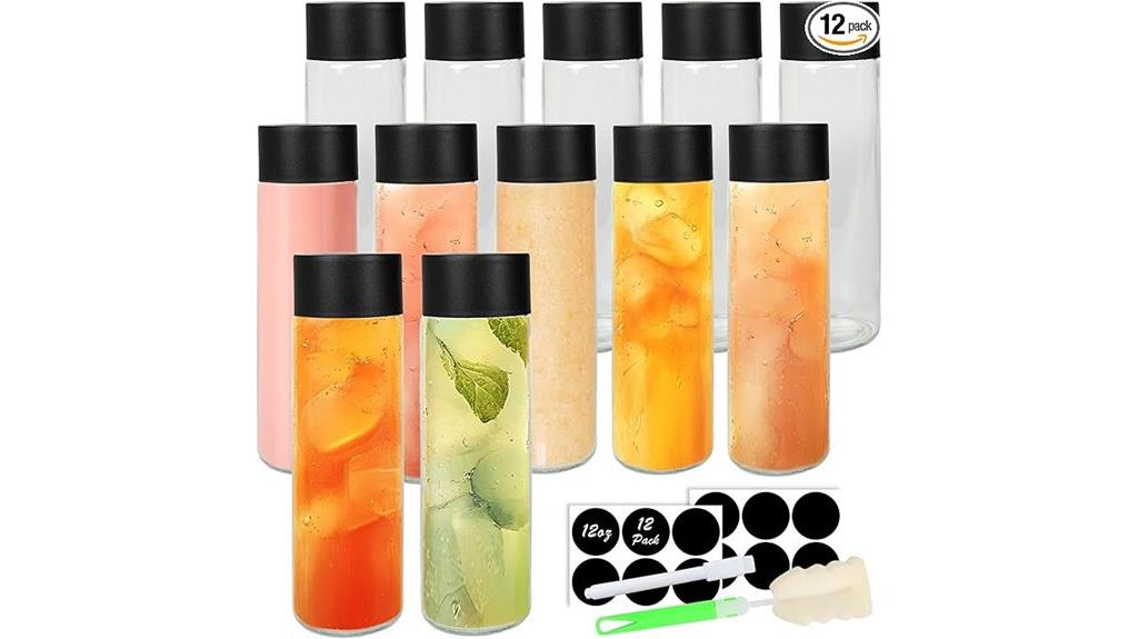 twelve glass bottles with lids