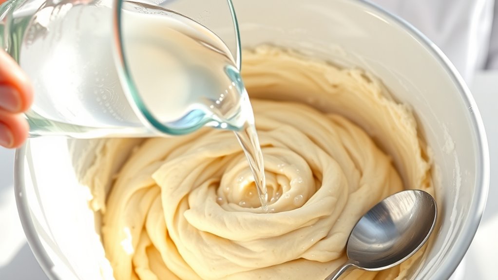 gradually add liquids carefully