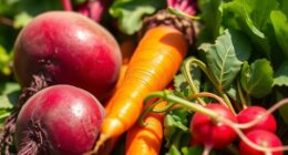 red garden with beets and carrots