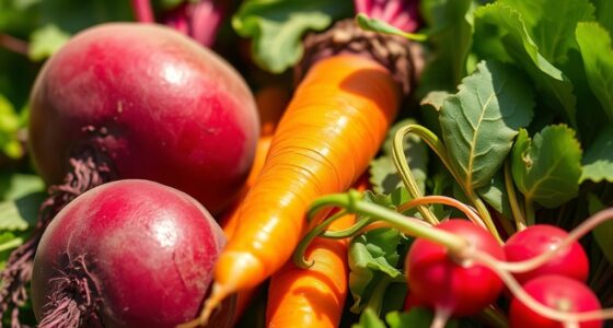 red garden with beets and carrots