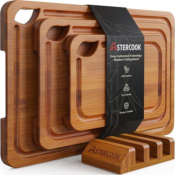 Astercook Bamboo Cutting Boards with Storage & Handles