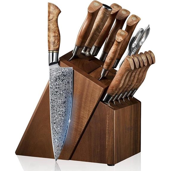 SENKEN Damascus Knife Set with Sycamore Handles