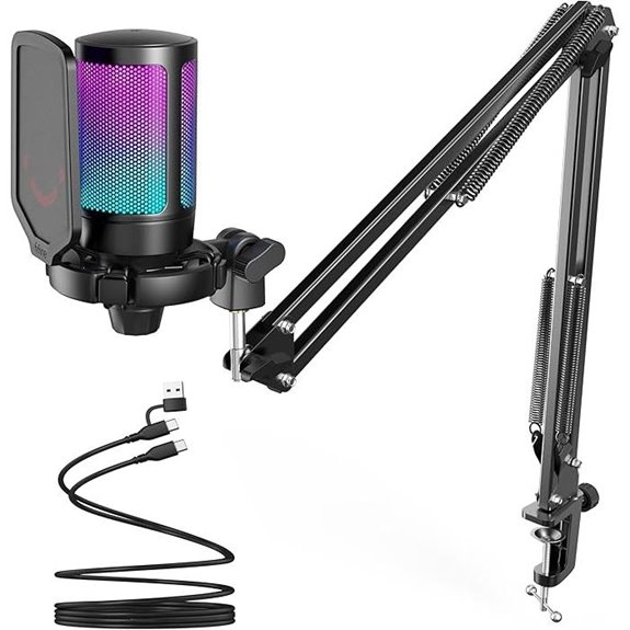 FIFINE USB Gaming Microphone with Boom Arm and RGB