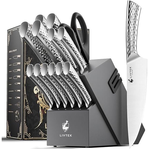 Livtek 15-Piece Stainless Steel Knife Set with Block