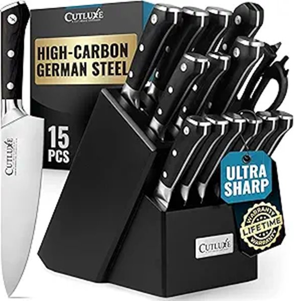 Cutluxe 15-Piece Knife Set with Black Wood Block