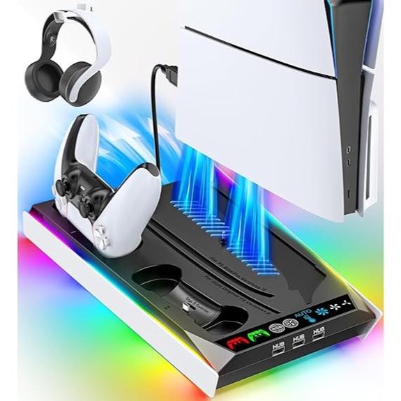 PS5 Stand with Cooling Charging RGB Lights Ports