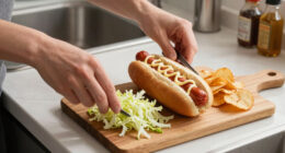 hot dogs with vinegared iceberg and potato chips